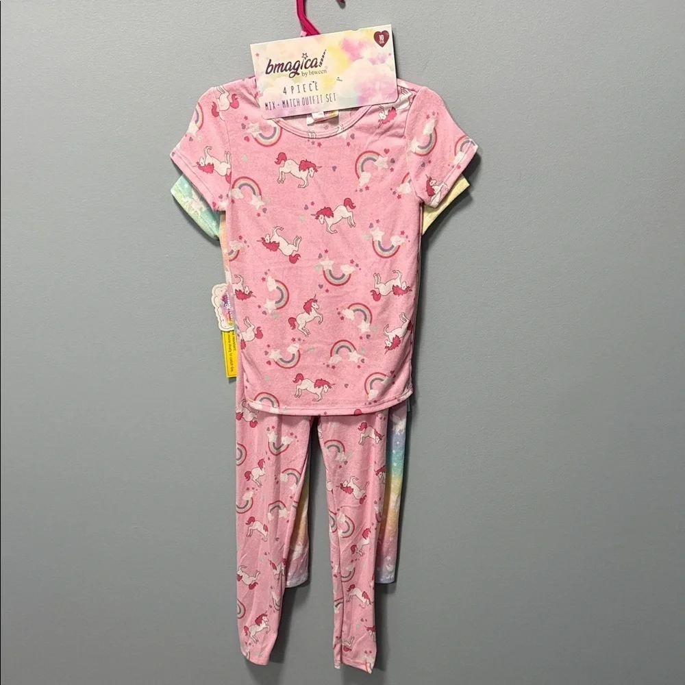 4 pc Magic Kids Pink Rainbow Unicorn Pajama Set